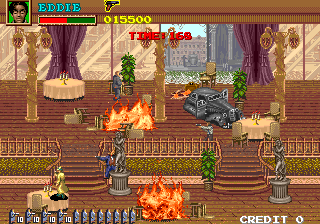 Eddie participates in a bit of table-dancing while the restaurant burns. It's the sensible thing to do.