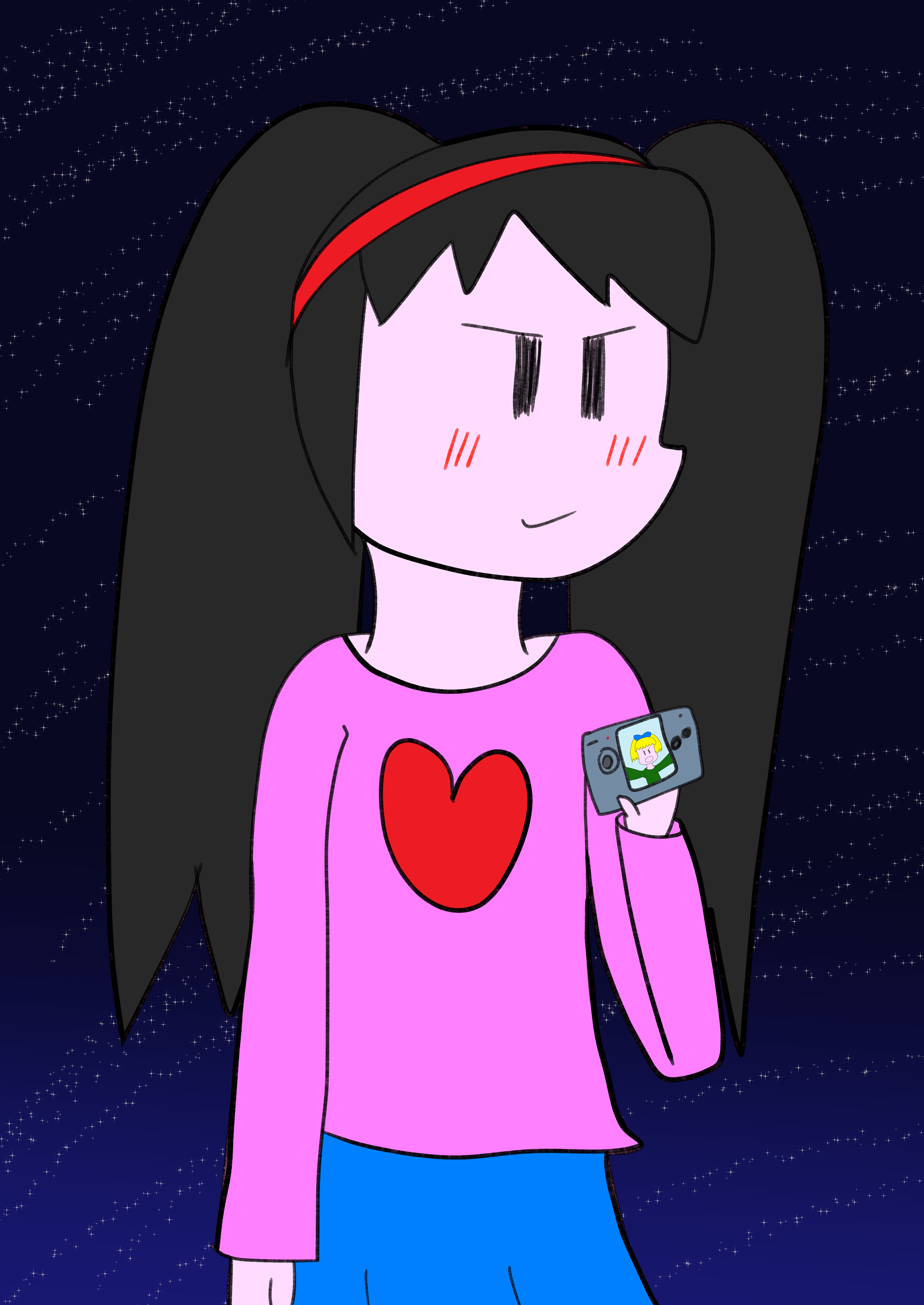 'Hello, it's Sarah S. Sowertty here, saying thanks to camping_luna for drawing me again! I should grow my hair out nice and long, huh? Thanks again!'